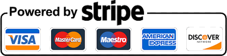 Pago con tarjeta procesado por Stripe: Visa, Mastercard, Maestro, American Express y Discover